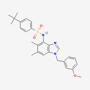 molecular formula C27H31N3O3S B2764125 4-(tert-butyl)-N-[1-(3-methoxybenzyl)-5,6-dimethyl-1H-1,3-benzimidazol-4-yl]benzenesulfonamide CAS No. 338964-34-4