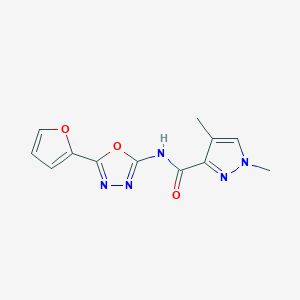 molecular formula C12H11N5O3 B2764142 N-(5-(furan-2-yl)-1,3,4-oxadiazol-2-yl)-1,4-dimethyl-1H-pyrazole-3-carboxamide CAS No. 1203108-73-9