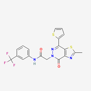 molecular formula C19H13F3N4O2S2 B2764148 2-(2-methyl-4-oxo-7-(thiophen-2-yl)thiazolo[4,5-d]pyridazin-5(4H)-yl)-N-(3-(trifluoromethyl)phenyl)acetamide CAS No. 953927-74-7