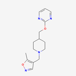 molecular formula C15H20N4O2 B2764156 5-Methyl-4-[[4-(pyrimidin-2-yloxymethyl)piperidin-1-yl]methyl]-1,2-oxazole CAS No. 2380069-61-2