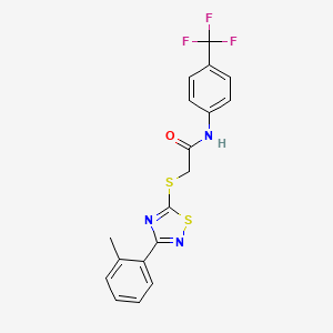 molecular formula C18H14F3N3OS2 B2764166 2-((3-(o-tolyl)-1,2,4-thiadiazol-5-yl)thio)-N-(4-(trifluoromethyl)phenyl)acetamide CAS No. 864918-72-9