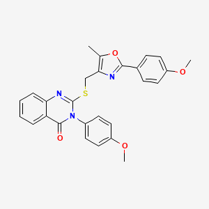 molecular formula C27H23N3O4S B2764170 3-(4-methoxyphenyl)-2-(((2-(4-methoxyphenyl)-5-methyloxazol-4-yl)methyl)thio)quinazolin-4(3H)-one CAS No. 1114827-54-1