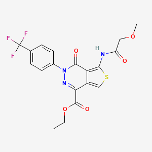molecular formula C19H16F3N3O5S B2764196 乙酸-5-(2-甲氧基乙酰氨基)-4-氧代-3-(4-(三氟甲基)苯基)-3,4-二氢噻吩并[3,4-d]吡嗪-1-羧酸乙酯 CAS No. 851951-09-2