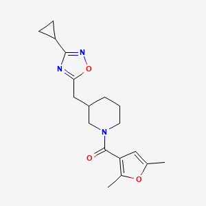 molecular formula C18H23N3O3 B2764202 (3-((3-Cyclopropyl-1,2,4-oxadiazol-5-yl)methyl)piperidin-1-yl)(2,5-dimethylfuran-3-yl)methanone CAS No. 1705548-95-3