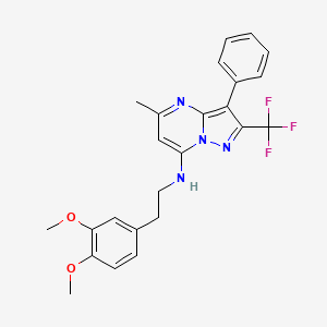 molecular formula C24H23F3N4O2 B2764212 N-[2-(3,4-dimethoxyphenyl)ethyl]-5-methyl-3-phenyl-2-(trifluoromethyl)pyrazolo[1,5-a]pyrimidin-7-amine CAS No. 900870-91-9