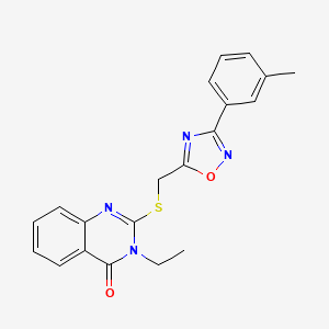 molecular formula C20H18N4O2S B2764217 3-ethyl-2-(((3-(m-tolyl)-1,2,4-oxadiazol-5-yl)methyl)thio)quinazolin-4(3H)-one CAS No. 946252-36-4