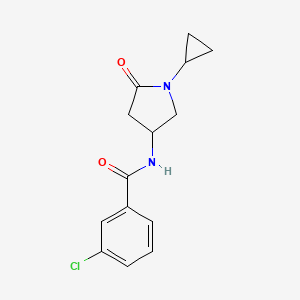 molecular formula C14H15ClN2O2 B2764220 3-chloro-N-(1-cyclopropyl-5-oxopyrrolidin-3-yl)benzamide CAS No. 1351619-20-9
