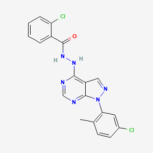 molecular formula C19H14Cl2N6O B2764223 2-氯-N'-[1-(5-氯-2-甲基苯基)-1H-吡唑并[3,4-d]嘧啶-4-基]苯甲酰肼 CAS No. 881073-44-5