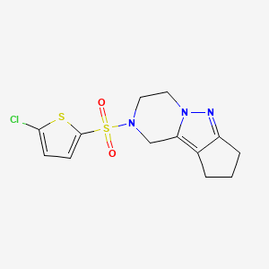 molecular formula C13H14ClN3O2S2 B2764226 2-((5-chlorothiophen-2-yl)sulfonyl)-2,3,4,7,8,9-hexahydro-1H-cyclopenta[3,4]pyrazolo[1,5-a]pyrazine CAS No. 2034414-08-7