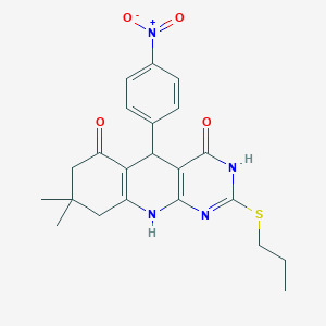 8,8-dimethyl-5-(4-nitrophenyl)-2-(propylthio)-7,8,9,10-tetrahydropyrimido[4,5-b]quinoline-4,6(3H,5H)-dione