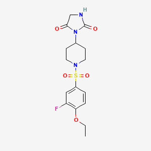 molecular formula C16H20FN3O5S B2764231 3-(1-((4-Ethoxy-3-fluorophenyl)sulfonyl)piperidin-4-yl)imidazolidine-2,4-dione CAS No. 2034427-93-3