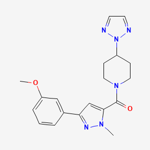 molecular formula C19H22N6O2 B2764245 (4-(2H-1,2,3-三唑-2-基)哌啶-1-基)(3-(3-甲氧基苯基)-1-甲基-1H-吡唑-5-基)甲酮 CAS No. 2199236-32-1