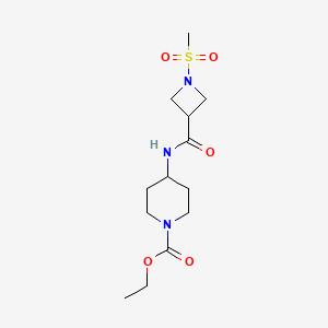 molecular formula C13H23N3O5S B2764246 Ethyl 4-(1-(methylsulfonyl)azetidine-3-carboxamido)piperidine-1-carboxylate CAS No. 1428364-80-0