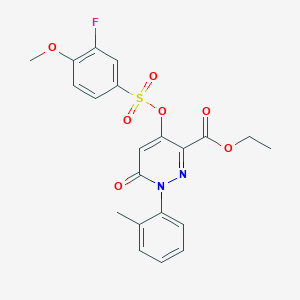molecular formula C21H19FN2O7S B2764265 乙酸-4-(((3-氟-4-甲氧基苯基)磺酰氧基)-6-氧代-1-(邻甲苯基)-1,6-二氢吡啶并[3,4-d]嘧啶-3-羧酸酯 CAS No. 899728-16-6