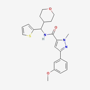 molecular formula C22H25N3O3S B2764266 3-(3-methoxyphenyl)-1-methyl-N-[(oxan-4-yl)(thiophen-2-yl)methyl]-1H-pyrazole-5-carboxamide CAS No. 2097921-87-2