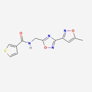 molecular formula C12H10N4O3S B2764291 N-((3-(5-methylisoxazol-3-yl)-1,2,4-oxadiazol-5-yl)methyl)thiophene-3-carboxamide CAS No. 2034368-33-5