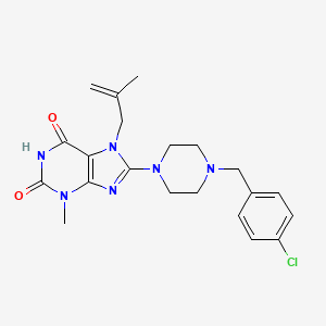 molecular formula C21H25ClN6O2 B2764313 8-(4-(4-chlorobenzyl)piperazin-1-yl)-3-methyl-7-(2-methylallyl)-1H-purine-2,6(3H,7H)-dione CAS No. 878430-72-9