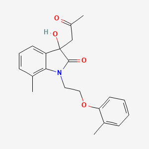 molecular formula C21H23NO4 B2764335 3-Hydroxy-7-methyl-3-(2-oxopropyl)-1-(2-(o-tolyloxy)ethyl)indolin-2-one CAS No. 879045-94-0