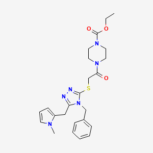 molecular formula C24H30N6O3S B2764336 乙酸4-(2-((4-苄基-5-((1-甲基-1H-吡咯-2-基)甲基)-4H-1,2,4-三唑-3-基)硫)乙酰)哌嗪-1-甲酸酯 CAS No. 896677-59-1