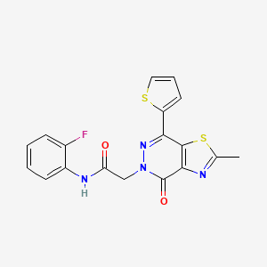 molecular formula C18H13FN4O2S2 B2764339 N-(2-fluorophenyl)-2-(2-methyl-4-oxo-7-(thiophen-2-yl)thiazolo[4,5-d]pyridazin-5(4H)-yl)acetamide CAS No. 942004-47-9
