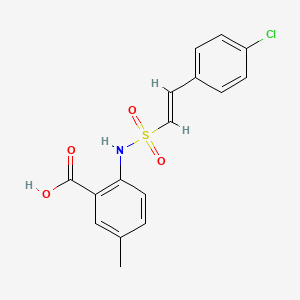 molecular formula C16H14ClNO4S B2764342 2-[[(E)-2-(4-chlorophenyl)ethenyl]sulfonylamino]-5-methylbenzoic acid CAS No. 1259234-96-2