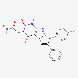 molecular formula C22H17ClN6O3 B2764345 2-[8-(4-Chlorophenyl)-1-methyl-2,4-dioxo-7-phenyl-1,3,5-trihydro-4-imidazolino [1,2-h]purin-3-yl]acetamide CAS No. 896298-91-2