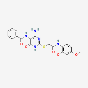 molecular formula C21H21N5O5S B2764348 N-(4-amino-2-((2-((2,4-dimethoxyphenyl)amino)-2-oxoethyl)thio)-6-oxo-1,6-dihydropyrimidin-5-yl)benzamide CAS No. 872596-82-2