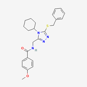 molecular formula C24H28N4O2S B2764358 N-[(5-benzylsulfanyl-4-cyclohexyl-1,2,4-triazol-3-yl)methyl]-4-methoxybenzamide CAS No. 476448-68-7