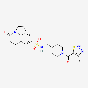 molecular formula C21H25N5O4S2 B2764371 N-((1-(4-甲基-1,2,3-噻二唑-5-基甲酰)哌啶-4-基)甲基)-4-氧代-2,4,5,6-四氢-1H-吡咯[3,2,1-ij]喹啉-8-磺酰胺 CAS No. 1797127-25-3