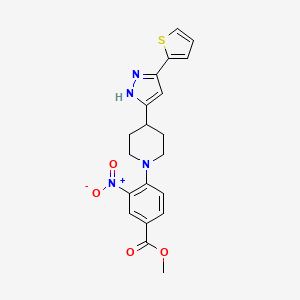 molecular formula C20H20N4O4S B2764378 methyl 3-nitro-4-{4-[5-(2-thienyl)-1H-pyrazol-3-yl]piperidino}benzenecarboxylate CAS No. 1031434-02-2