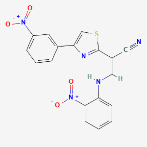 molecular formula C18H11N5O4S B2764380 (Z)-3-((2-硝基苯基)氨基)-2-(4-(3-硝基苯基)噻唑-2-基)丙烯腈 CAS No. 476676-68-3