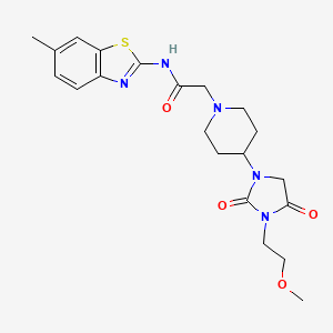 molecular formula C21H27N5O4S B2764382 2-(4-(3-(2-甲氧乙基)-2,4-二氧代咪唑啉-1-基)哌啶-1-基)-N-(6-甲基苯并[d]噻唑-2-基)乙酰胺 CAS No. 2034605-73-5