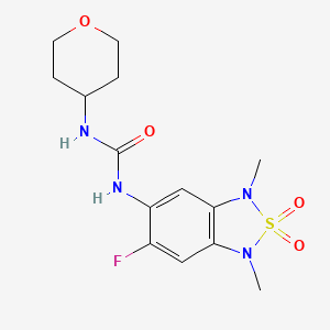 molecular formula C14H19FN4O4S B2764387 1-(6-fluoro-1,3-dimethyl-2,2-dioxido-1,3-dihydrobenzo[c][1,2,5]thiadiazol-5-yl)-3-(tetrahydro-2H-pyran-4-yl)urea CAS No. 2034542-63-5
