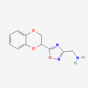 molecular formula C11H11N3O3 B2764399 [5-(2,3-Dihydro-1,4-benzodioxin-2-yl)-1,2,4-oxadiazol-3-yl]methanamine CAS No. 1292109-50-2