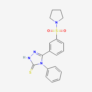 molecular formula C18H18N4O2S2 B2764403 4-phenyl-5-[3-(pyrrolidine-1-sulfonyl)phenyl]-4H-1,2,4-triazole-3-thiol CAS No. 380431-17-4