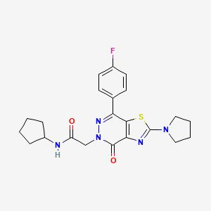 molecular formula C22H24FN5O2S B2764409 N-cyclopentyl-2-(7-(4-fluorophenyl)-4-oxo-2-(pyrrolidin-1-yl)thiazolo[4,5-d]pyridazin-5(4H)-yl)acetamide CAS No. 1171773-30-0