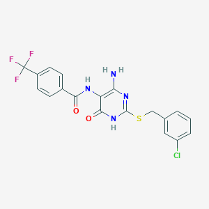molecular formula C19H14ClF3N4O2S B2764414 N-(4-氨基-2-((3-氯苯甲基)硫代)-6-氧代-1,6-二氢嘧啶-5-基)-4-(三氟甲基)苯甲酰胺 CAS No. 888443-08-1