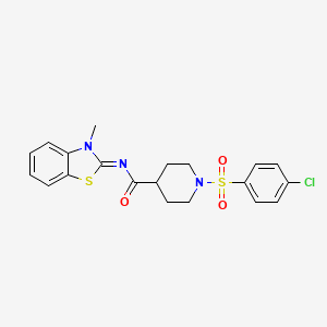 molecular formula C20H20ClN3O3S2 B2764441 (E)-1-((4-氯苯基)磺酰)-N-(3-甲基苯并[d]噻唑-2(3H)-基亚甲基吡啶-4-羧酰胺 CAS No. 941893-02-3