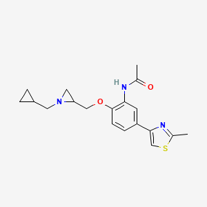 molecular formula C19H23N3O2S B2764443 N-[2-[[1-(Cyclopropylmethyl)aziridin-2-yl]methoxy]-5-(2-methyl-1,3-thiazol-4-yl)phenyl]acetamide CAS No. 2418732-29-1
