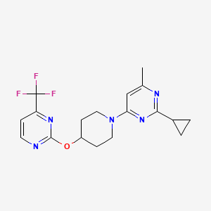 molecular formula C18H20F3N5O B2764470 2-Cyclopropyl-4-methyl-6-[4-[4-(trifluoromethyl)pyrimidin-2-yl]oxypiperidin-1-yl]pyrimidine CAS No. 2380175-14-2