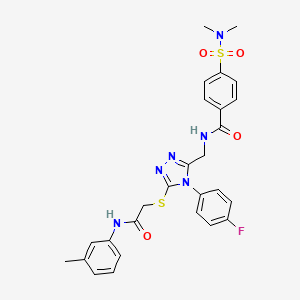 molecular formula C27H27FN6O4S2 B2764478 4-(dimethylsulfamoyl)-N-{[4-(4-fluorophenyl)-5-({[(3-methylphenyl)carbamoyl]methyl}sulfanyl)-4H-1,2,4-triazol-3-yl]methyl}benzamide CAS No. 310427-25-9