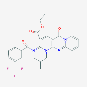 molecular formula C26H23F3N4O4 B2764480 (Z)-乙酸乙酯 1-异丁基-5-氧代-2-((3-(三氟甲基)苯甲酰亚胺)-2,5-二氢-1H-二嘧并[1,2-a:2',3'-d]嘧啶-3-羧酸酯 CAS No. 442894-03-3