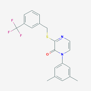 molecular formula C20H17F3N2OS B2764482 1-(3,5-Dimethylphenyl)-3-[[3-(trifluoromethyl)phenyl]methylsulfanyl]pyrazin-2-one CAS No. 893789-93-0