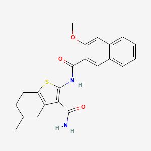 molecular formula C22H22N2O3S B2764486 2-[(3-Methoxy-2-naphthoyl)amino]-5-methyl-4,5,6,7-tetrahydro-1-benzothiophene-3-carboxamide CAS No. 330190-37-9