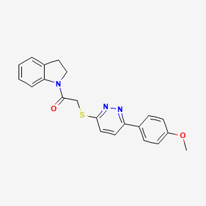 molecular formula C21H19N3O2S B2764488 1-(Indolin-1-yl)-2-((6-(4-methoxyphenyl)pyridazin-3-yl)thio)ethanone CAS No. 872688-97-6