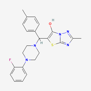 molecular formula C23H24FN5OS B2764499 5-((4-(2-Fluorophenyl)piperazin-1-yl)(p-tolyl)methyl)-2-methylthiazolo[3,2-b][1,2,4]triazol-6-ol CAS No. 851809-36-4