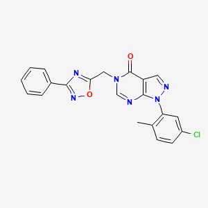 molecular formula C21H15ClN6O2 B2764500 1-(5-chloro-2-methylphenyl)-5-((3-phenyl-1,2,4-oxadiazol-5-yl)methyl)-1H-pyrazolo[3,4-d]pyrimidin-4(5H)-one CAS No. 1113109-43-5