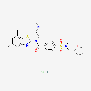 molecular formula C26H35ClN4O4S2 B2764511 N-(2-(dimethylamino)ethyl)-N-(5,7-dimethylbenzo[d]thiazol-2-yl)-4-(N-methyl-N-((tetrahydrofuran-2-yl)methyl)sulfamoyl)benzamide hydrochloride CAS No. 1321947-41-4