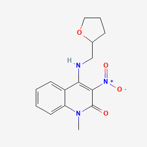 molecular formula C15H17N3O4 B2764521 1-甲基-3-硝基-4-(氧杂环戊二烯-2-基甲基氨基)喹啉-2-酮 CAS No. 313480-22-7