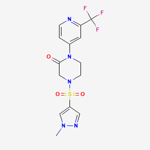 molecular formula C14H14F3N5O3S B2764523 4-(1-Methylpyrazol-4-yl)sulfonyl-1-[2-(trifluoromethyl)pyridin-4-yl]piperazin-2-one CAS No. 2380170-59-0